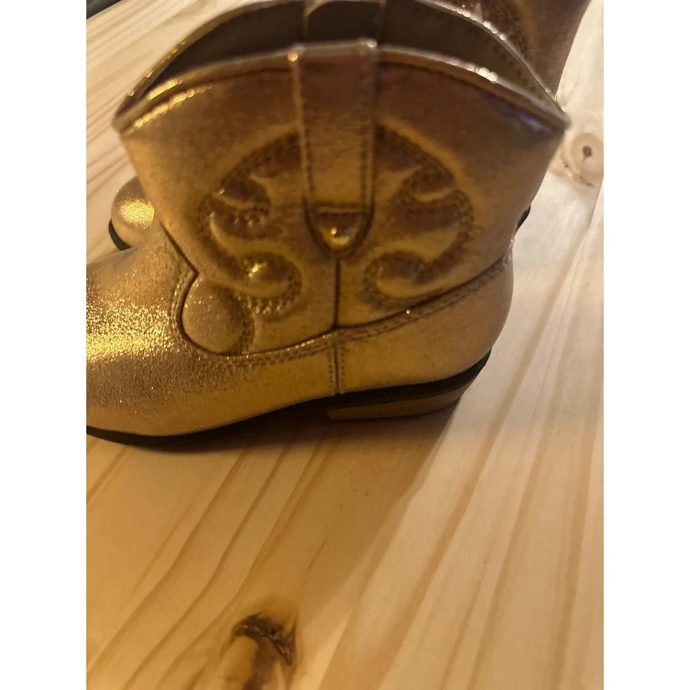 Cat & Jack Girls Metallic Gold Western Cowboy Ankle Boots Side Zip NWT